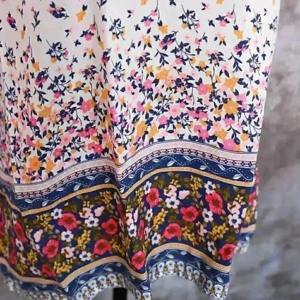 Old Navy Size L floral peasant blouse pink/gold florwers cream top - Picture 4 of 13